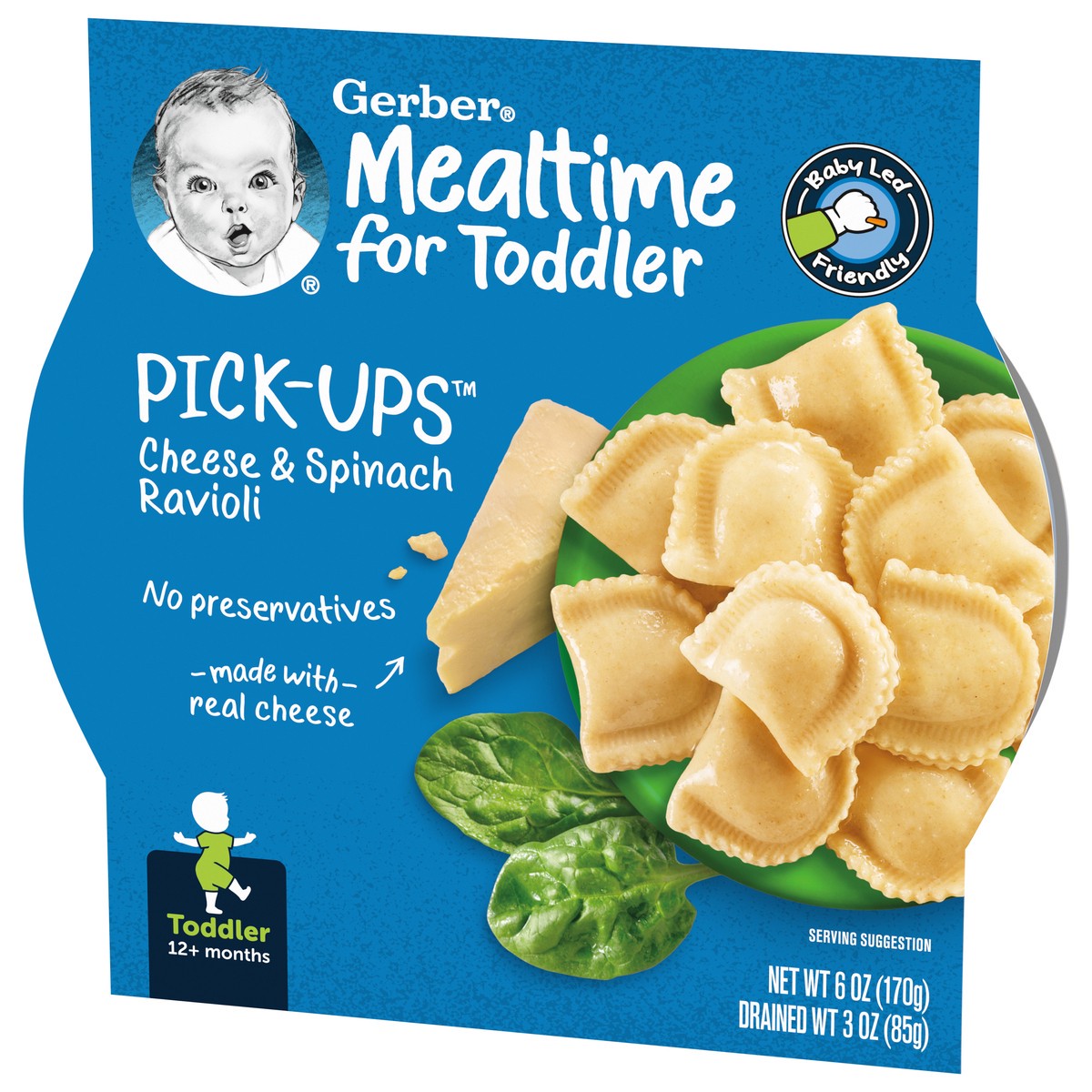 slide 12 of 13, Gerber Pick-Ups Cheese and Spinach Ravioli Toddler Meal, 6 Oz Tray, 8 ct