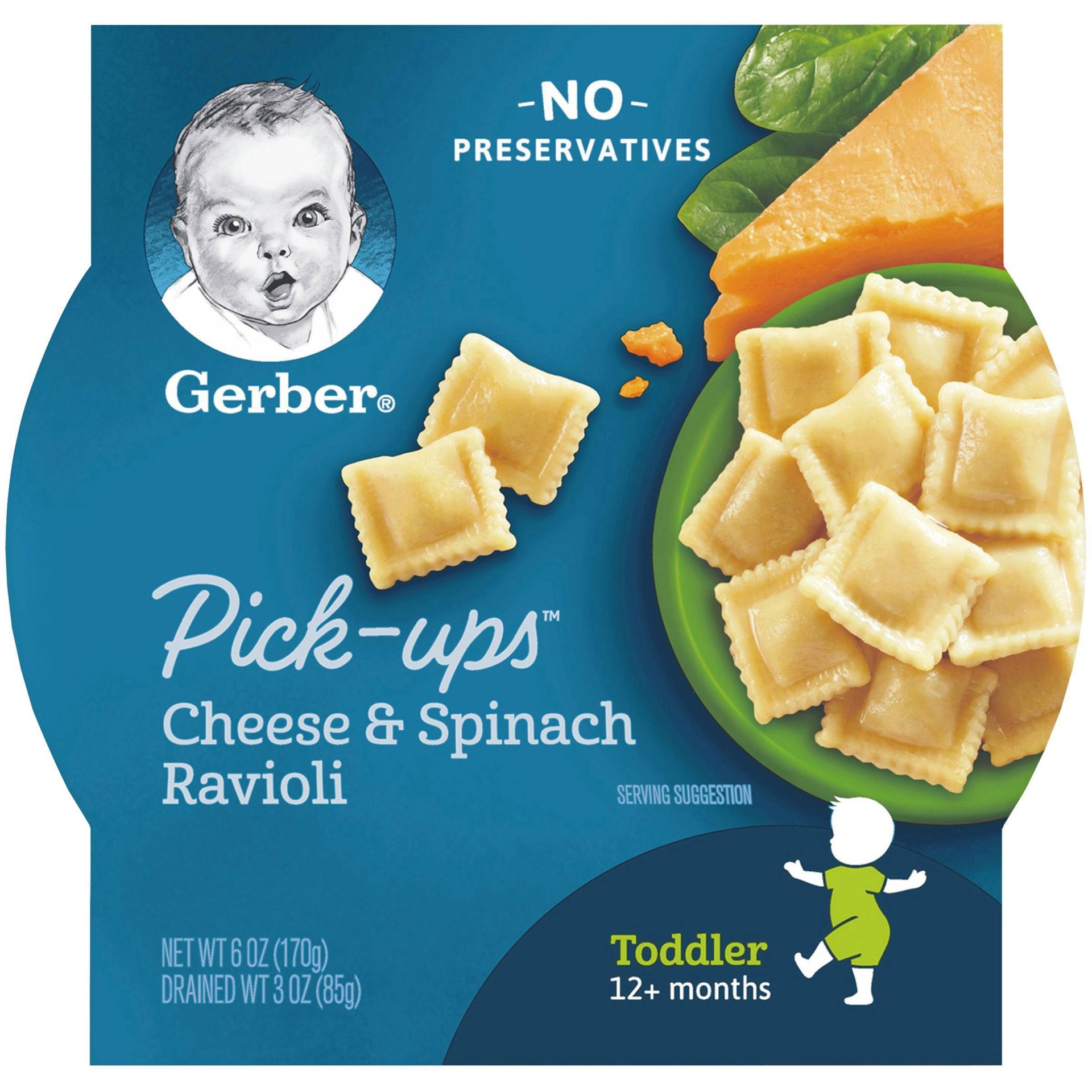 slide 1 of 9, Gerber Pickups Cheese Spinach Ravioli Toddler Meal, 6 oz
