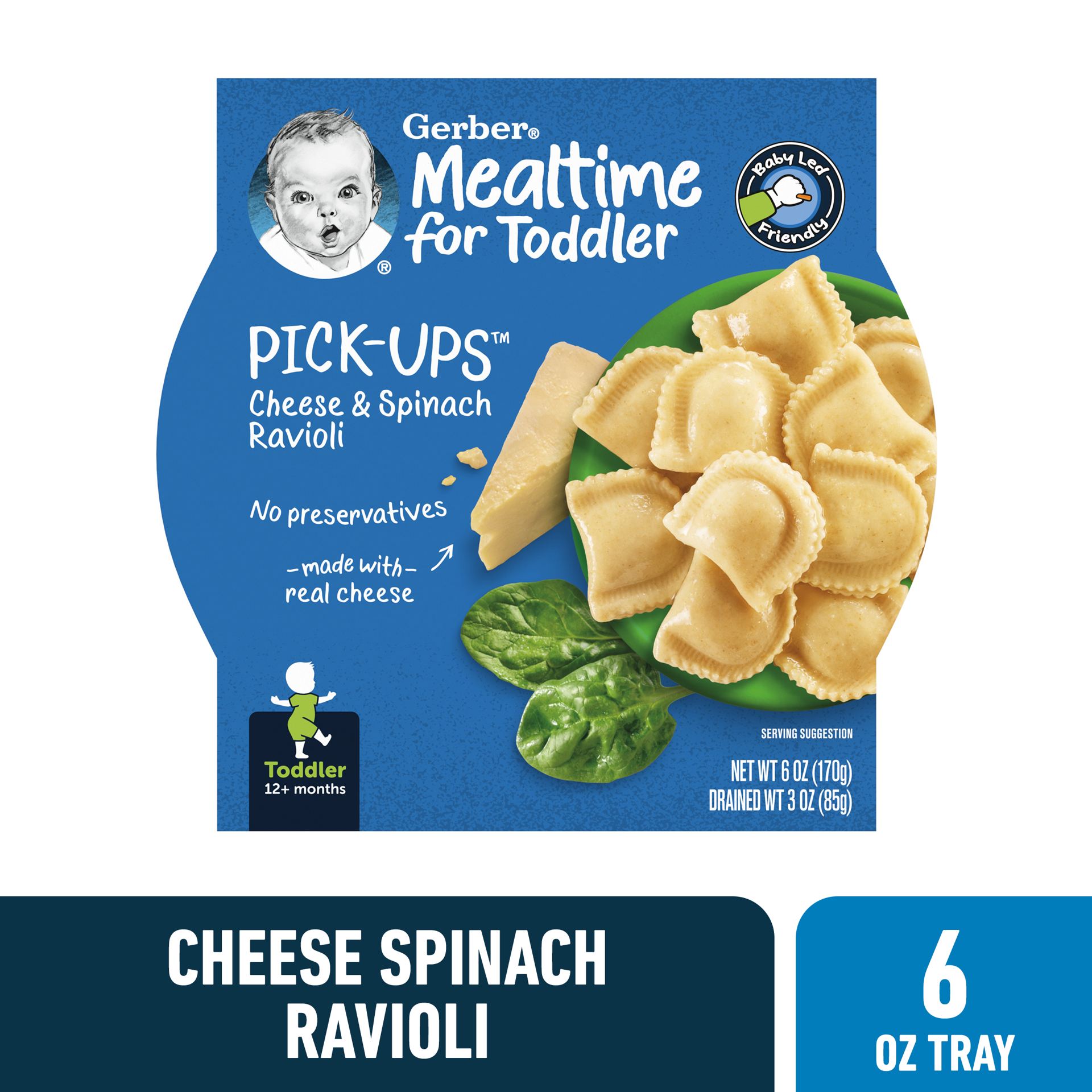 slide 1 of 13, Gerber Pick-Ups Cheese and Spinach Ravioli Toddler Meal, 6 Oz Tray, 6 oz