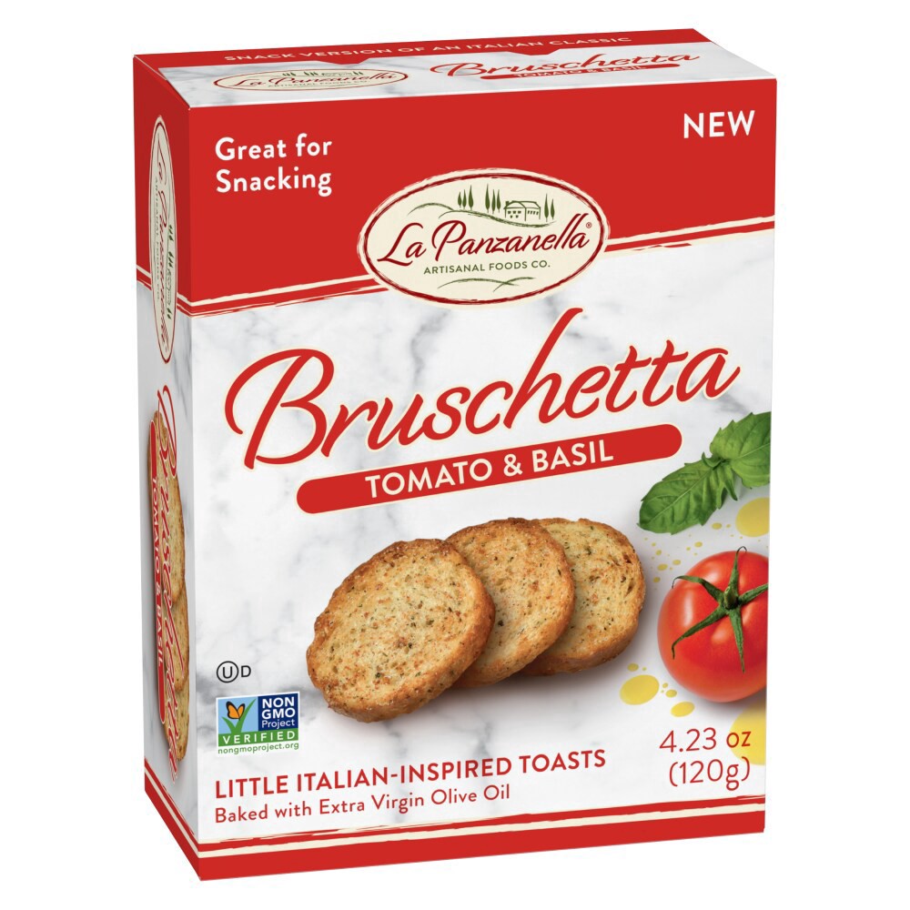 slide 1 of 3, La Panzanella Bruschetta Tomato & Basil Bread Carton - 4.23 oz, 4.23 oz