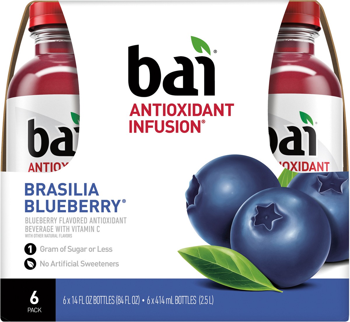 slide 4 of 7, Bai Flavored Water, Brasilia Blueberry, Antioxidant Infused Drinks Bottle, 6 ct