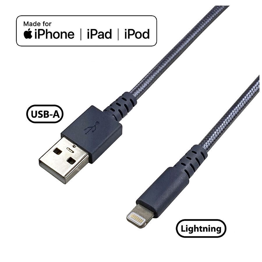 slide 2 of 3, Infinitive USB-A to Lightning 6ft Braided Cable 6ft, 6 ft