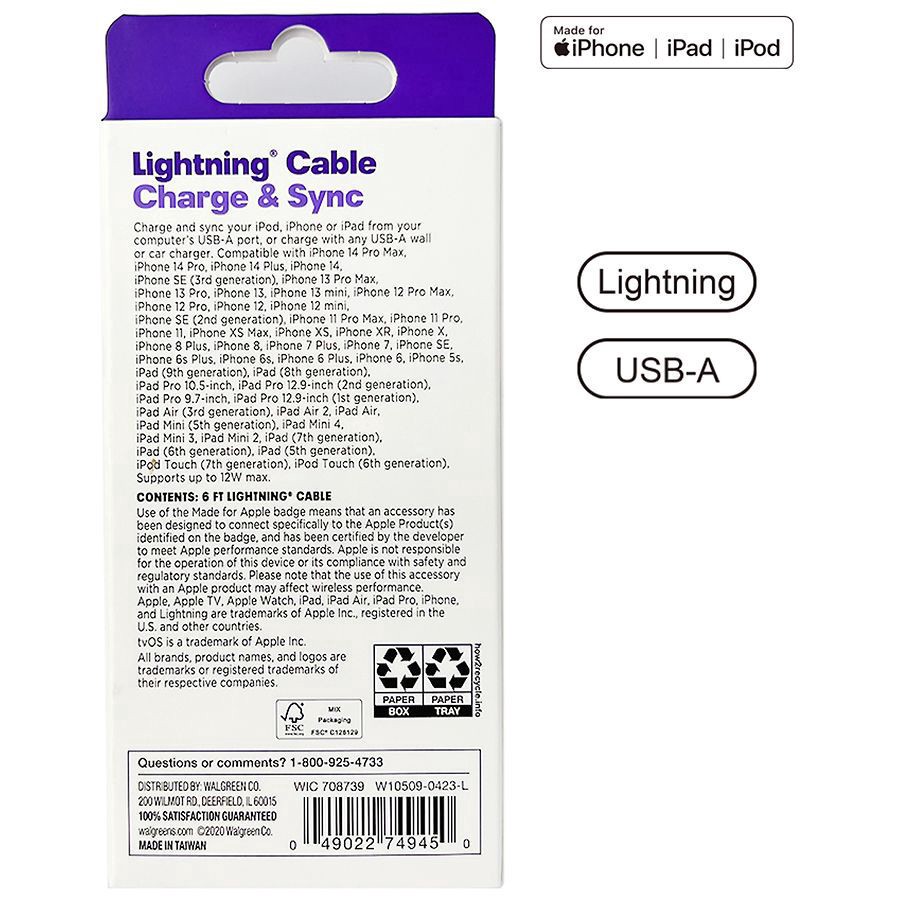 slide 3 of 3, Infinitive USB-A to Lightning 6ft Braided Cable 6ft, 6 ft
