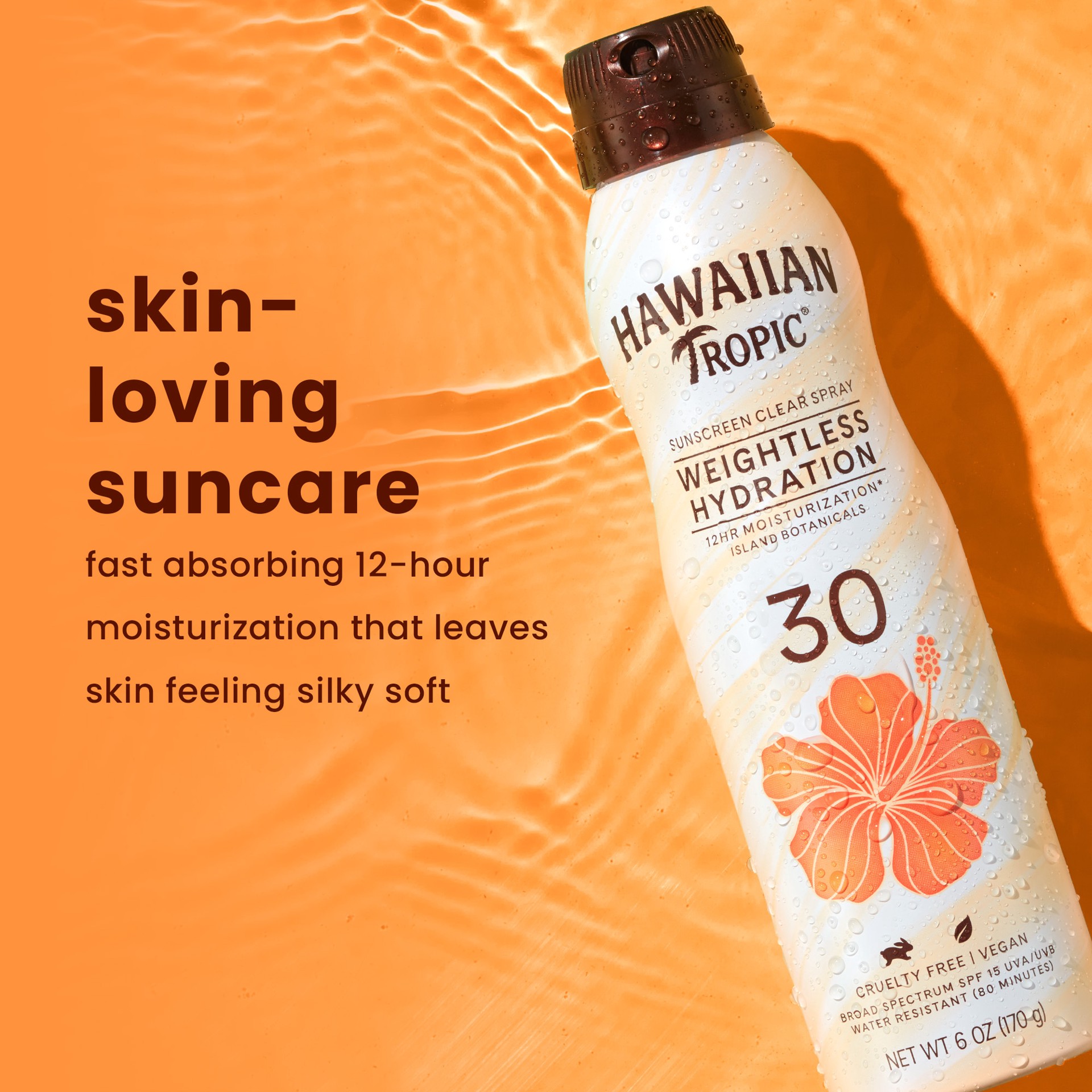 slide 7 of 8, Hawaiian Tropic Weightless Hydration Clear Spray Sunscreen, SPF 30, 6oz, 6 oz