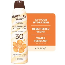 Hawaiian Tropic Weightless Hydration Clear Spray Sunscreen, SPF 30, 6 oz