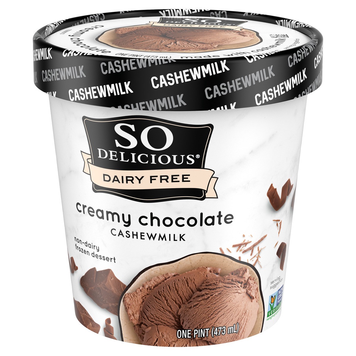 slide 10 of 11, So Delicious Dairy Free Cashew Milk Frozen Dessert, Creamy Chocolate, Vegan, Non-GMO Project Verified, 1 Pint, 16 fl oz