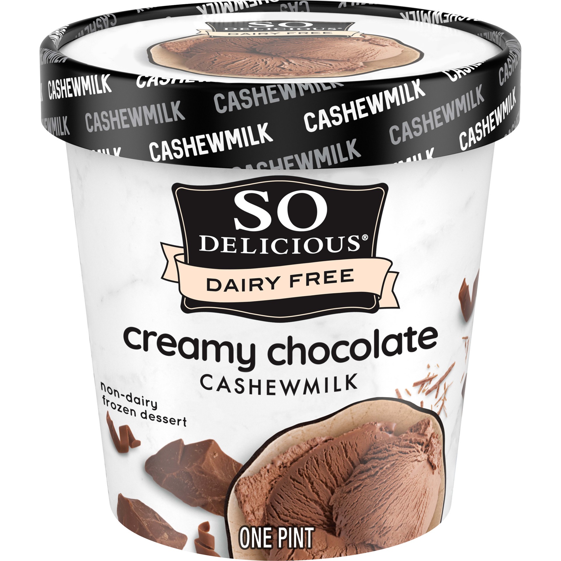 slide 1 of 11, So Delicious Dairy Free Cashew Milk Frozen Dessert, Creamy Chocolate, Vegan, Non-GMO Project Verified, 1 Pint, 16 fl oz