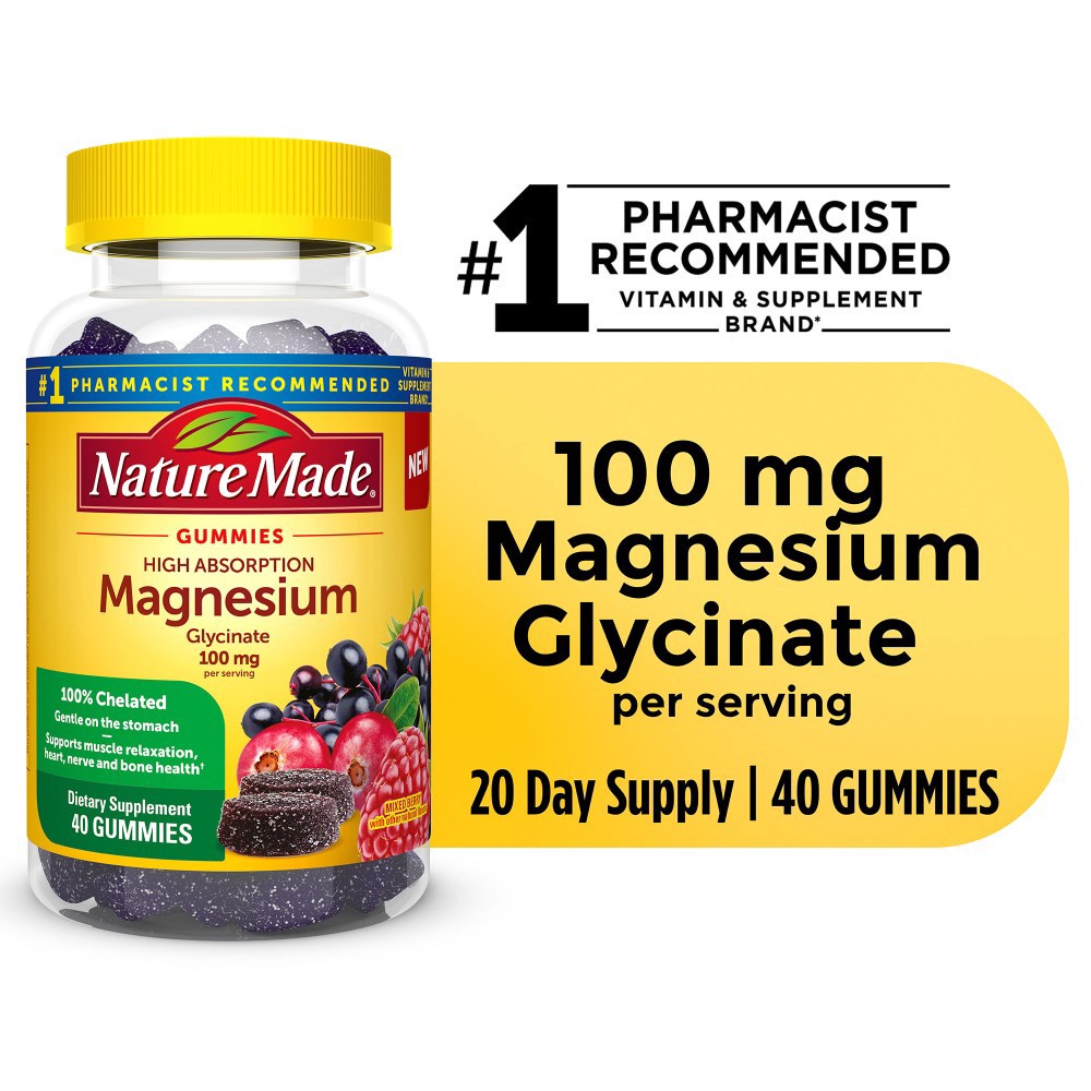 slide 3 of 3, Nature Made High Absorption Magnesium Glycinate Gummies, 40 Count, 40 ct