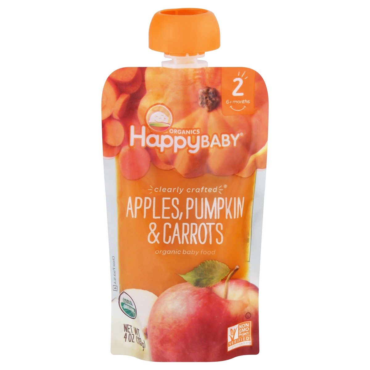 slide 1 of 9, Happy Baby Organics Clearly Crafted Stage 2 Apples, Pumpkin & Carrots Pouch 4oz UNIT, 4 oz