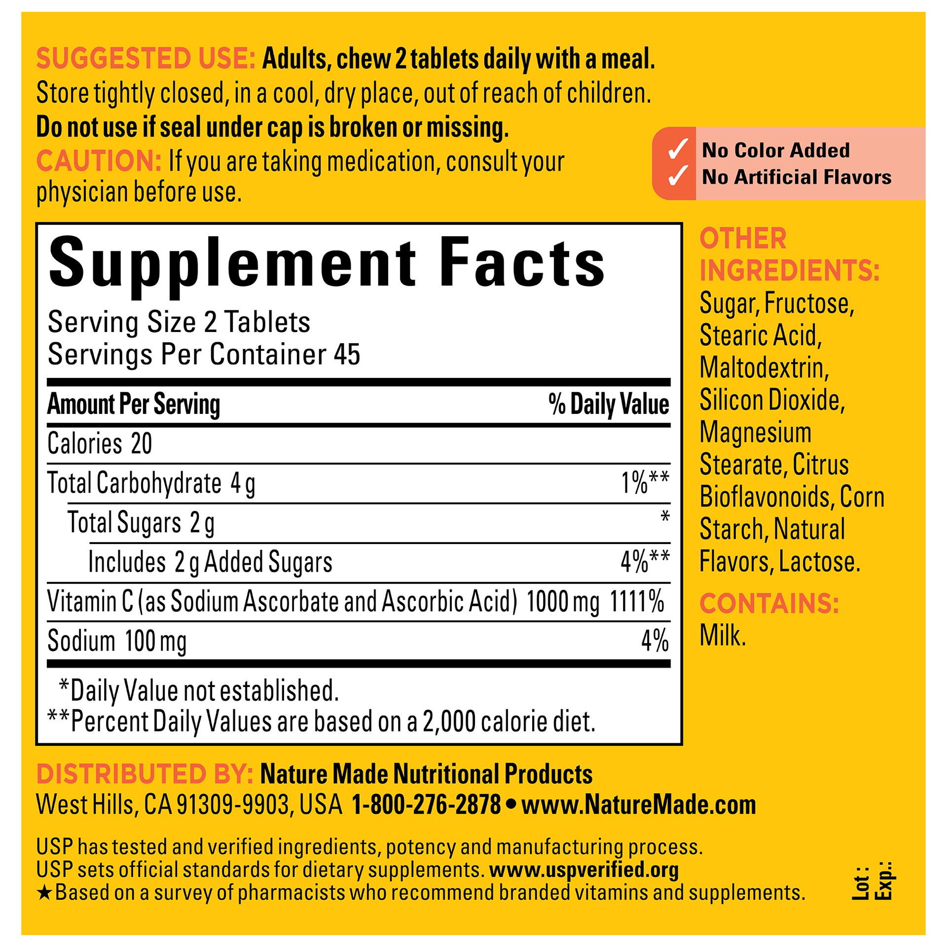 slide 5 of 8, Nature Made Extra Strength Dosage Chewable Vitamin C 1000 mg per serving Tablets, 90 Count, 90 ct