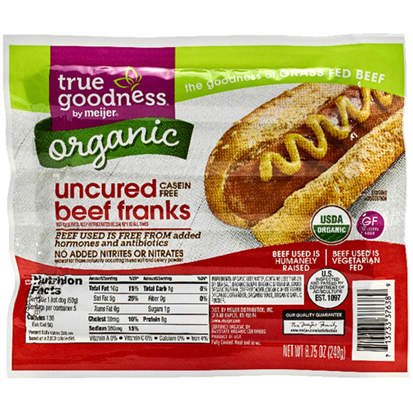 slide 1 of 1, True Goodness Organic Beef Franks, 8.75 oz