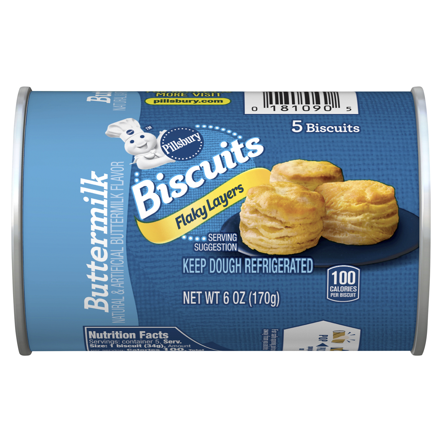 slide 1 of 2, Pillsbury Flaky Layers Refrigerated Buttermilk Biscuits, 5 Ct, 6 oz, 5 ct