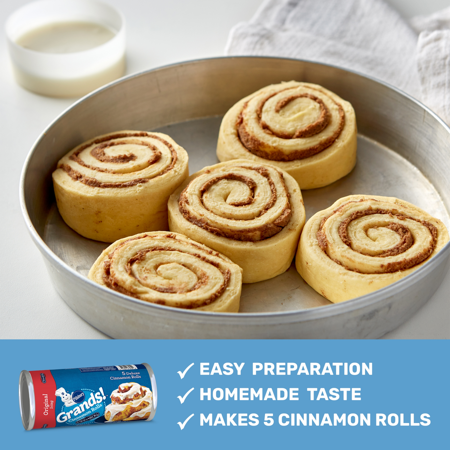 slide 8 of 8, Grands! Cinnamon Rolls with Cinnabon Cinnamon and Original Icing, Refrigerated Canned Pastry Dough, 5 ct., 17.5 oz., 5 ct