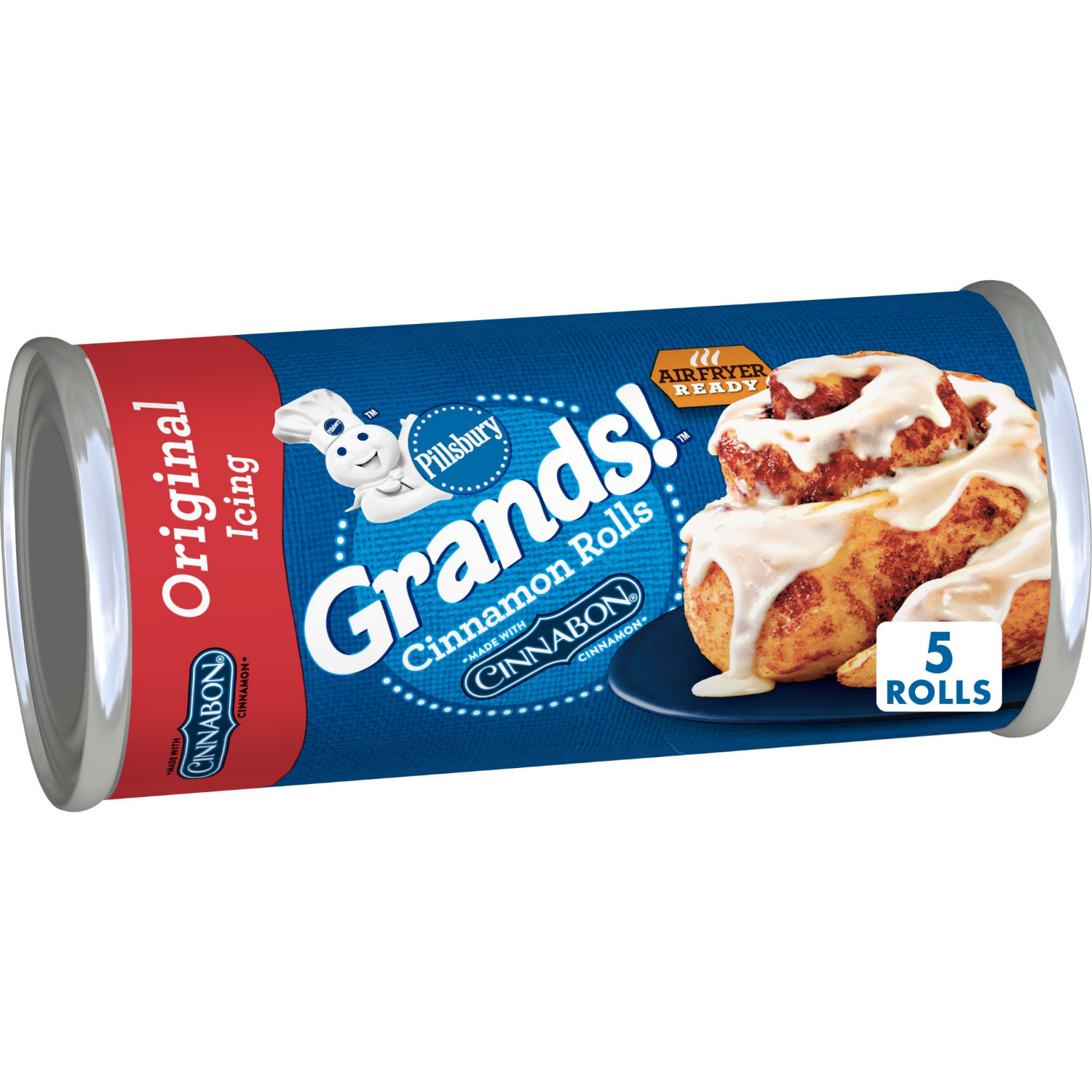 slide 1 of 8, Grands! Cinnamon Rolls with Cinnabon Cinnamon and Original Icing, Refrigerated Canned Pastry Dough, 5 ct., 17.5 oz., 5 ct