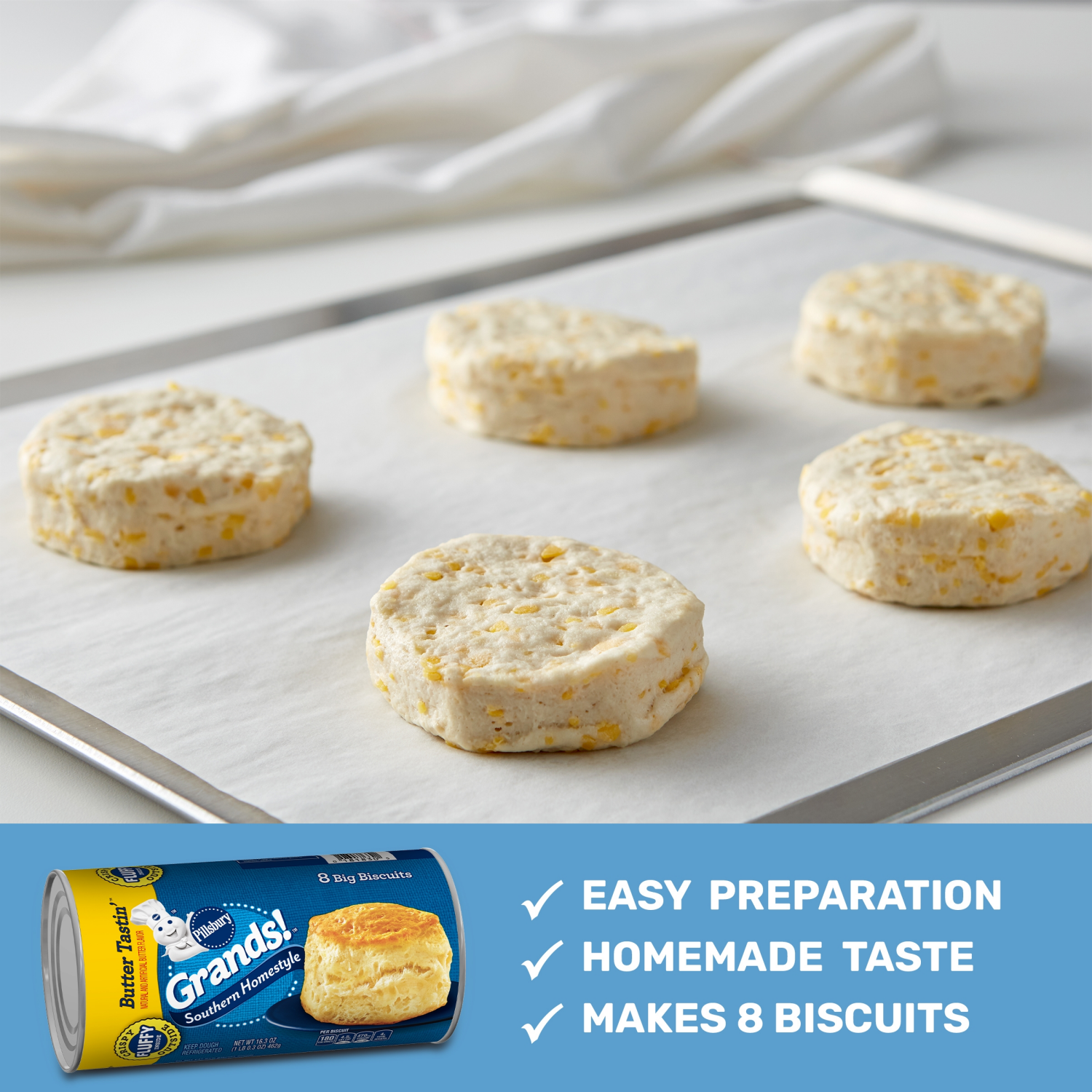 slide 5 of 8, Grands! Southern Homestyle Butter Tastin' Biscuits, 8 Ct, 16.3 oz, 8 ct