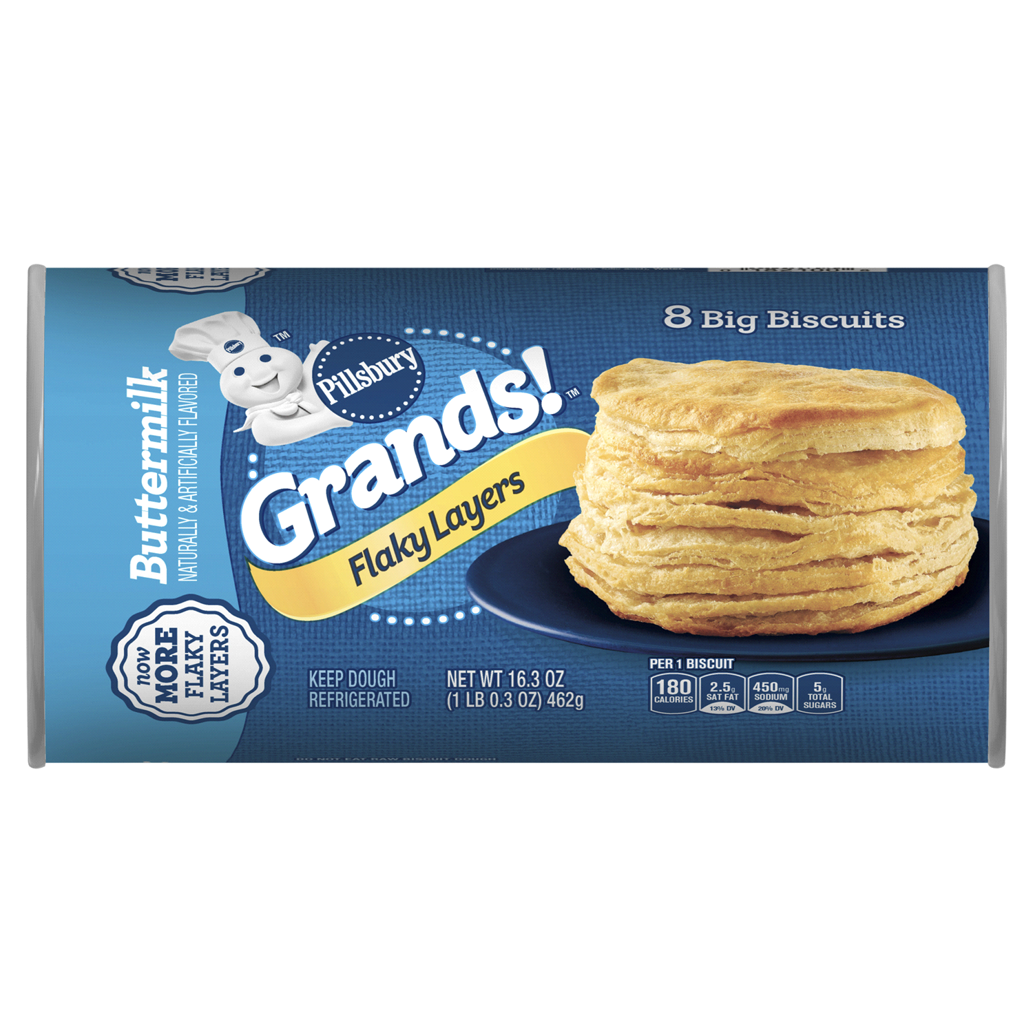 slide 1 of 2, Grands! Flaky Layers, Refrigerated Buttermilk Biscuit Dough, 8 Ct, 16.3 oz, 8 ct