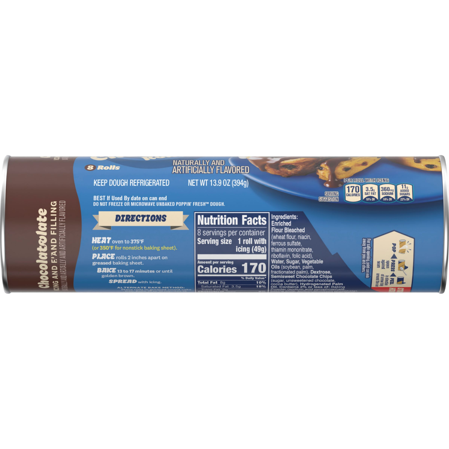 slide 3 of 4, Pillsbury Flaky Chocolate Rolls with Icing, Refrigerated Canned Pastry Dough, 8 Ct, 13.9 oz, 8 ct