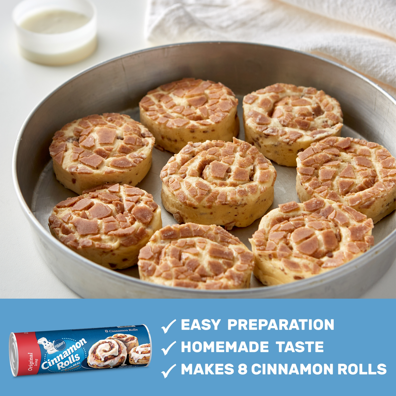 slide 2 of 8, Pillsbury Cinnamon Rolls with Original Icing, Refrigerated Canned Pastry Dough, Easter Treats, 8 Ct, 12.4 oz, 8 ct