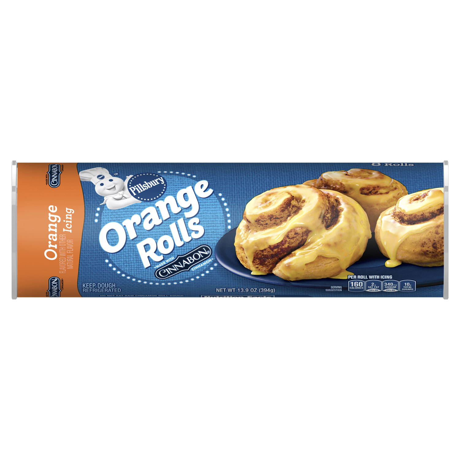 slide 1 of 2, Pillsbury Orange Rolls with Cinnabon Cinnamon and Orange Icing, Refrigerated Canned Pastry Dough, 8 Rolls, 13.9 oz, 8 ct