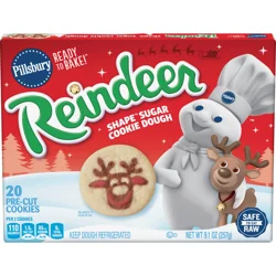 Pillsbury Ready To Bake Reindeer Shape Sugar Cookie Dough, 20 Cookies- 20 ct