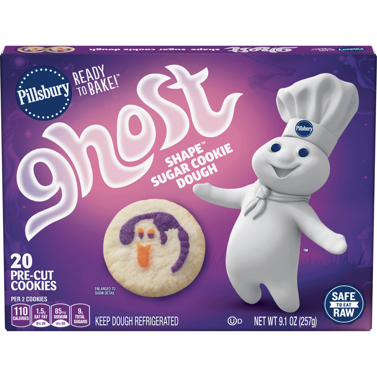 slide 1 of 4, Pillsbury Ready to Bake Ghost Shape Sugar Cookie Dough, 9.1 oz, 9.1 oz