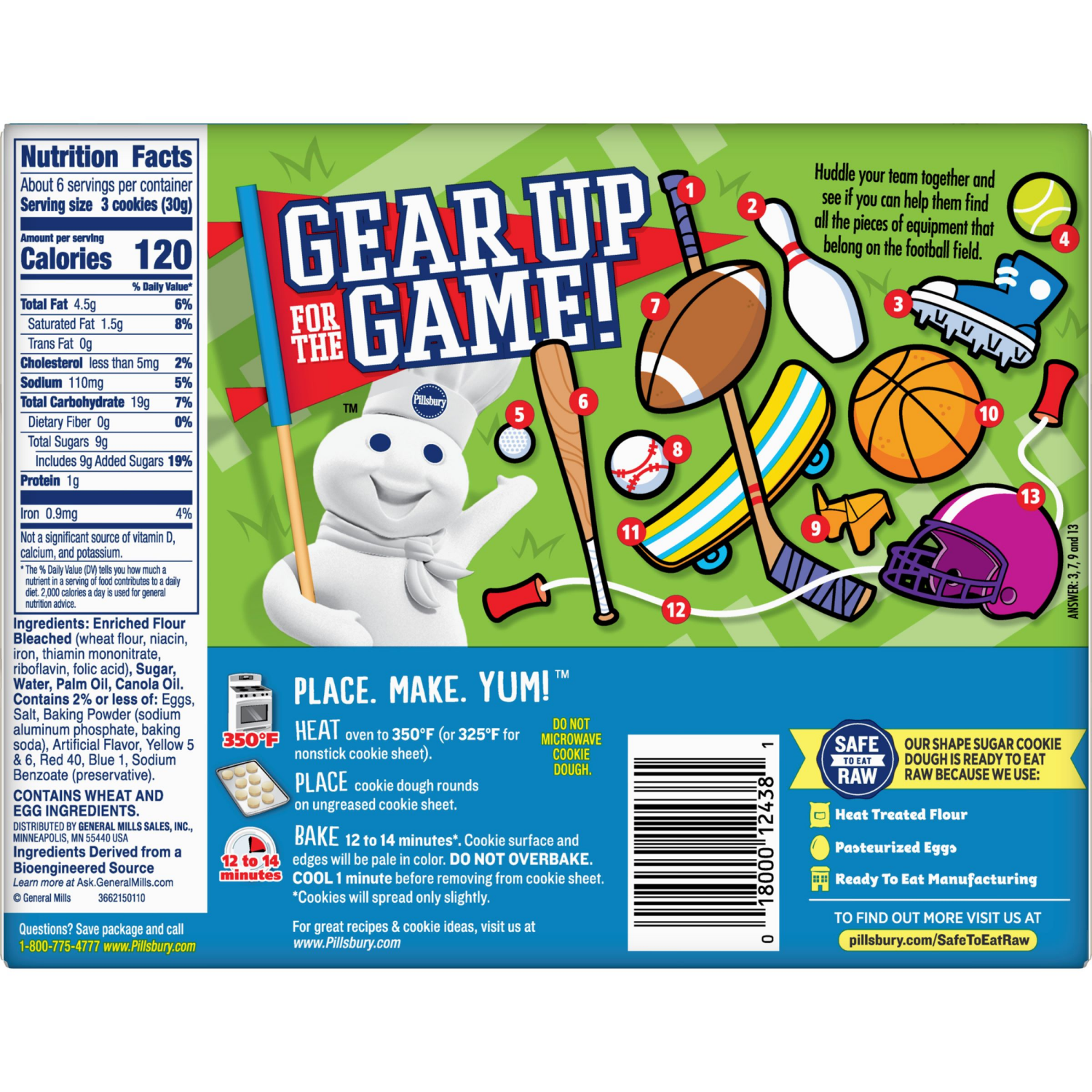 slide 2 of 2, Pillsbury Ready to Bake! Football Cut-Out Sugar Cookie Dough, 20 Pre-Cut Cookies, 7.2 oz, 20 ct