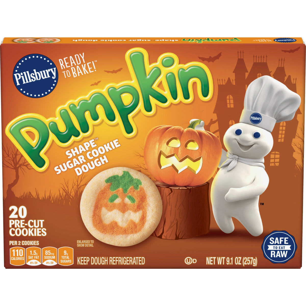 slide 1 of 2, Pillsbury Ready-to-Bake Pumpkin Shape Sugar Cookie Dough - 9.1oz/20ct - Halloween, 20 ct