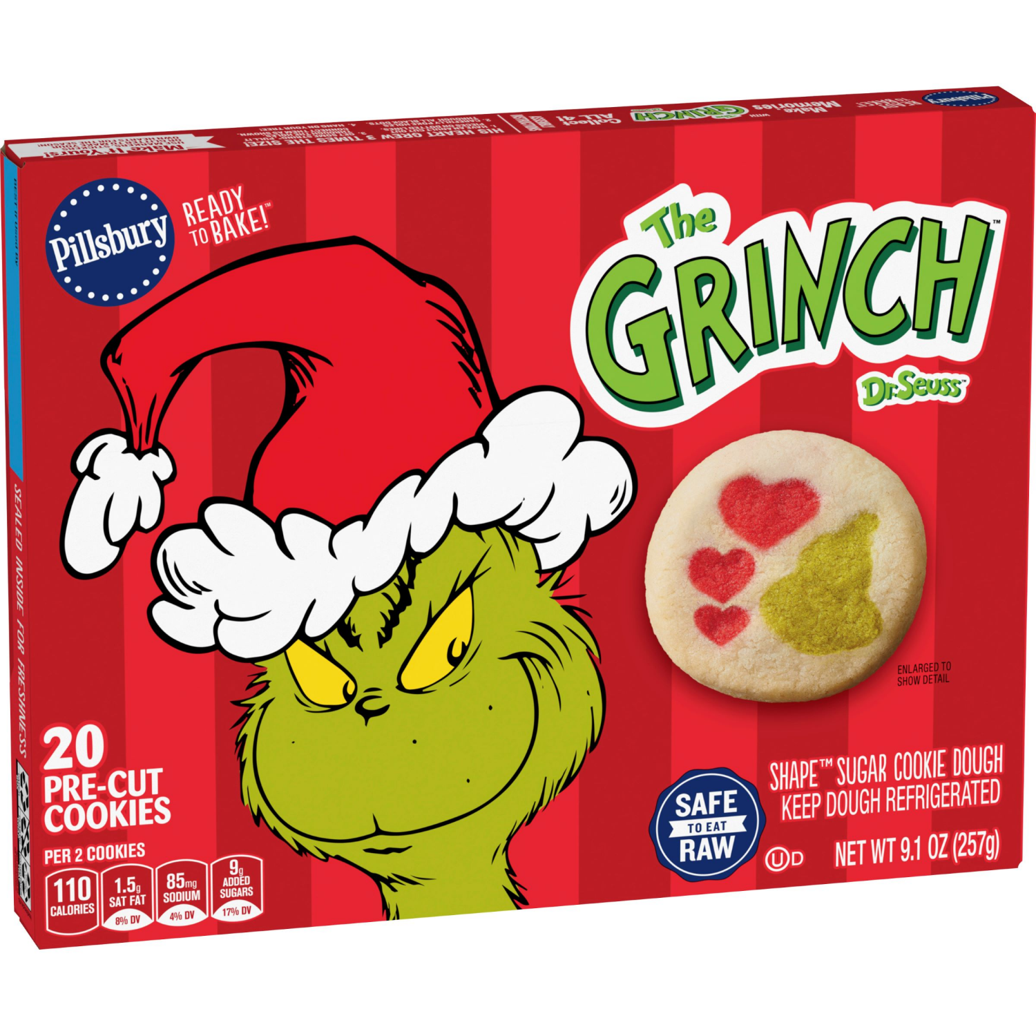 slide 2 of 2, Pillsbury Dr. Seuss The Grinch Shape Sugar Cookie Dough 20 Count, 9.1 OZ, 20 ct; 9.1 oz