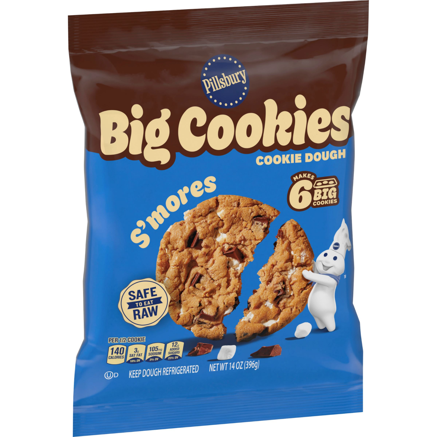 slide 2 of 2, Pillsbury Big Cookies S'mores Cookie Dough 6 Count, 14 OZ, 14 oz