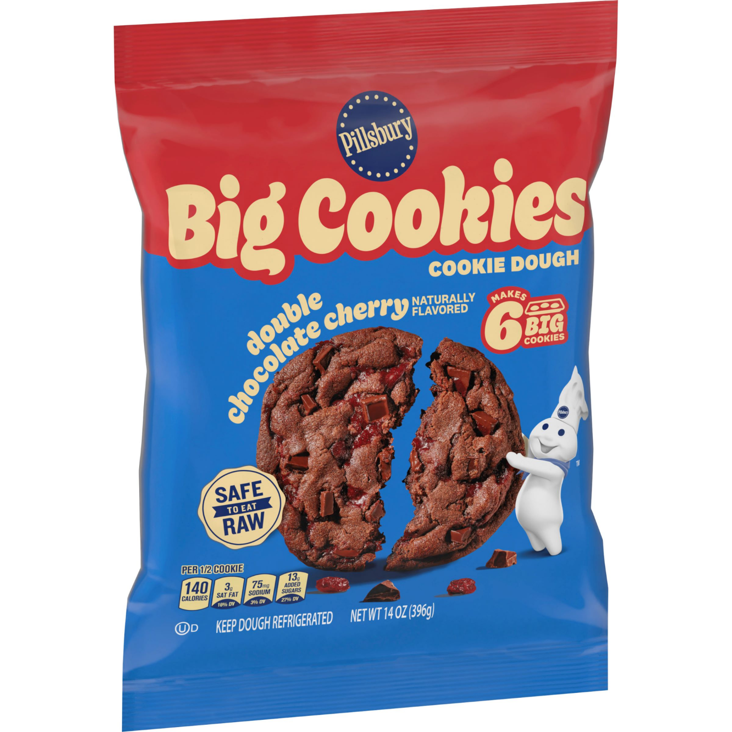 slide 2 of 2, Pillsbury Ready to Bake! Big Cookies Double Chocolate Cherry Cookie Dough, 6 Count, 14 oz, 14 oz