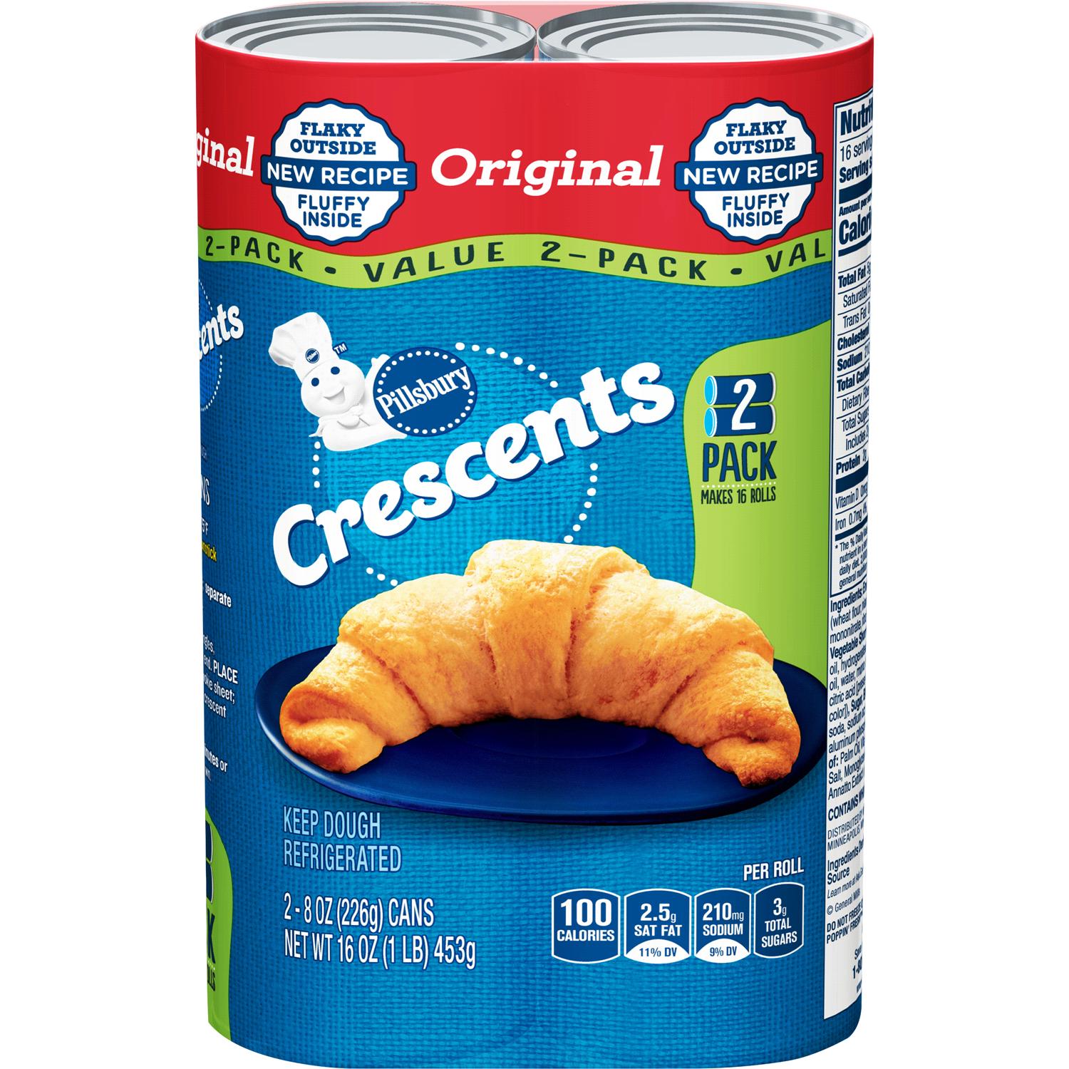 slide 1 of 2, Pillsbury Crescent Rolls, Original Refrigerated Canned Pastry Dough, Value 2-Pack, 16 Rolls, 16 oz, 2 ct