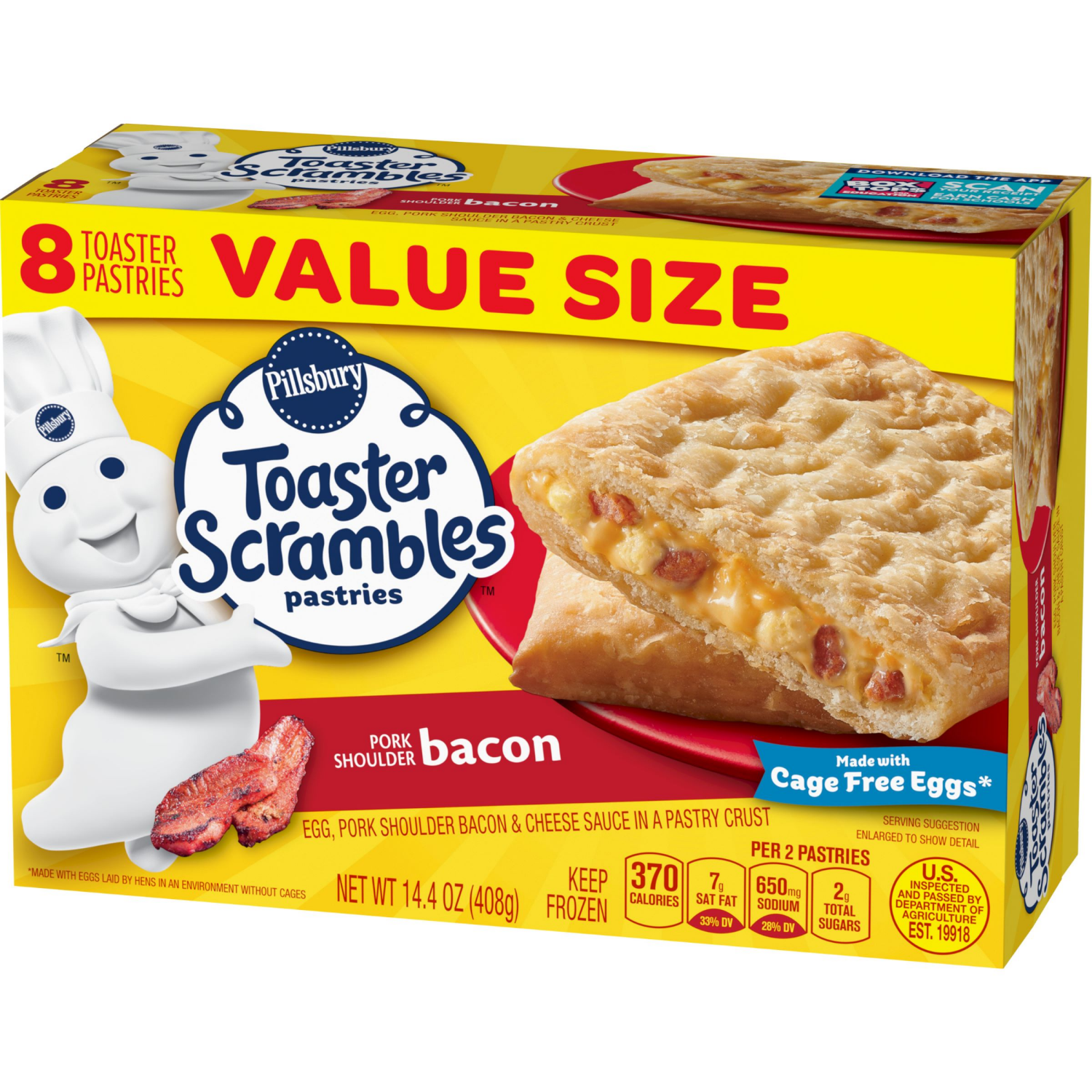 slide 2 of 3, Pillsbury Bacon Toaster Scrambles, Frozen Breakfast Pastries, Value Size, 8 Ct, 14.4 oz, 8 ct