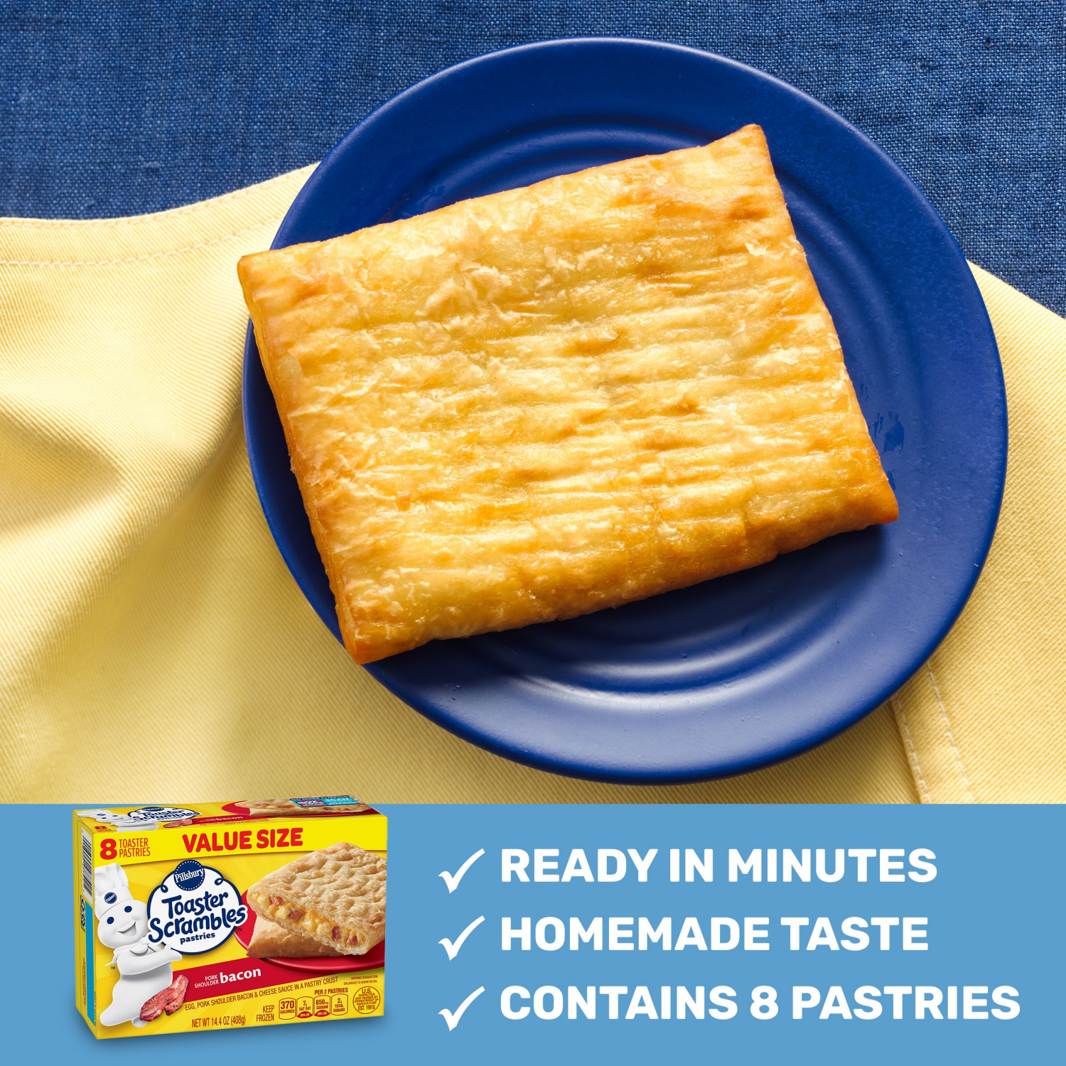 slide 3 of 3, Pillsbury Bacon Toaster Scrambles, Frozen Breakfast Pastries, Value Size, 8 Ct, 14.4 oz, 8 ct