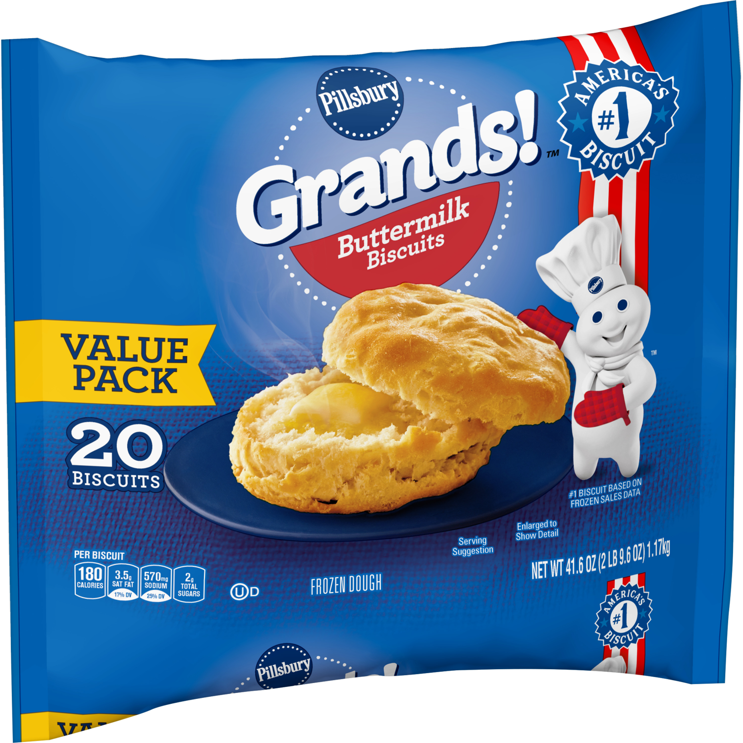 slide 4 of 5, Pillsbury Grands! Buttermilk Biscuits Frozen Dough, Value Pack, 20 ct., 41.6 oz., 20 ct / 2.08 oz, 20 ct