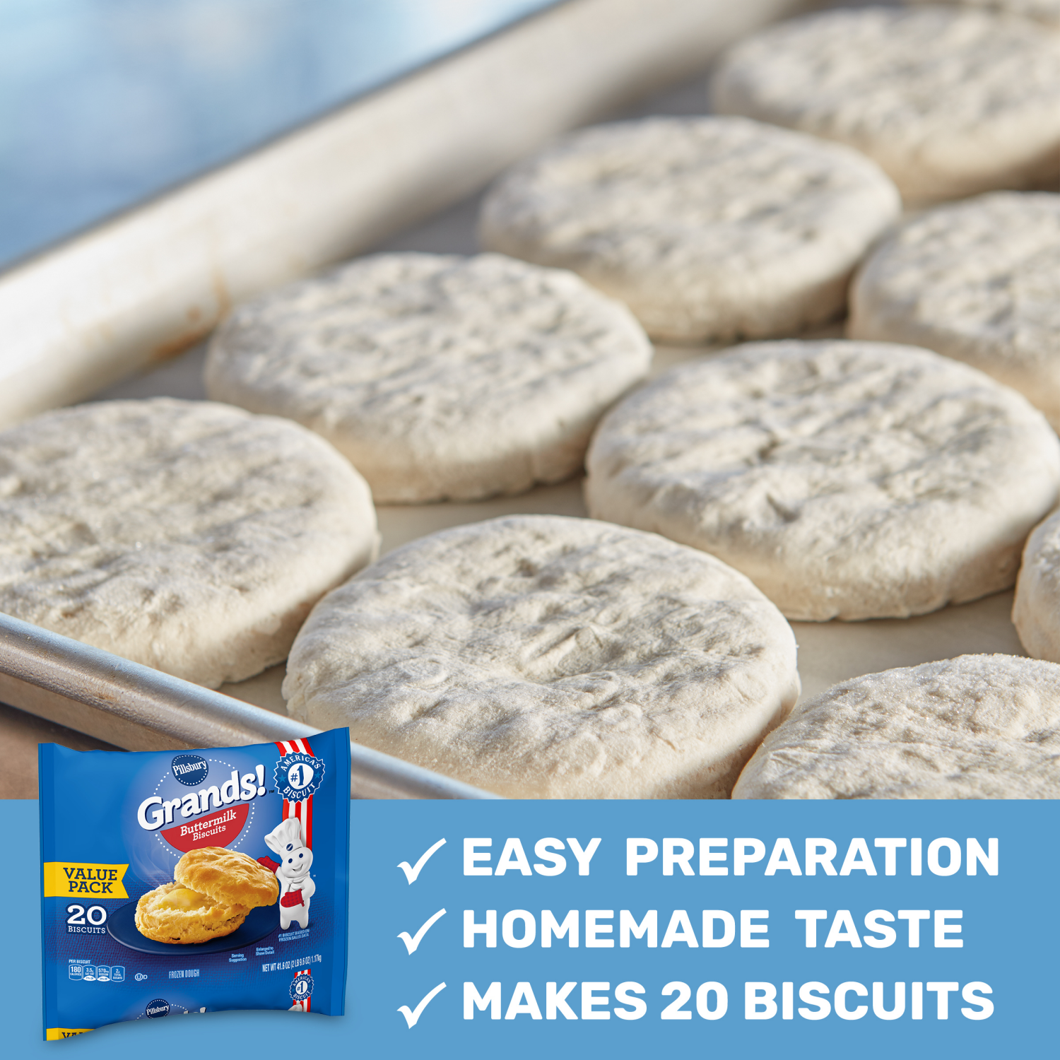 slide 5 of 5, Pillsbury Grands! Buttermilk Biscuits Frozen Dough, Value Pack, 20 ct., 41.6 oz., 20 ct / 2.08 oz, 20 ct