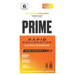 Prime Hydration, Rapid Hydration Sticks, Glacier Orange, 6 Ct