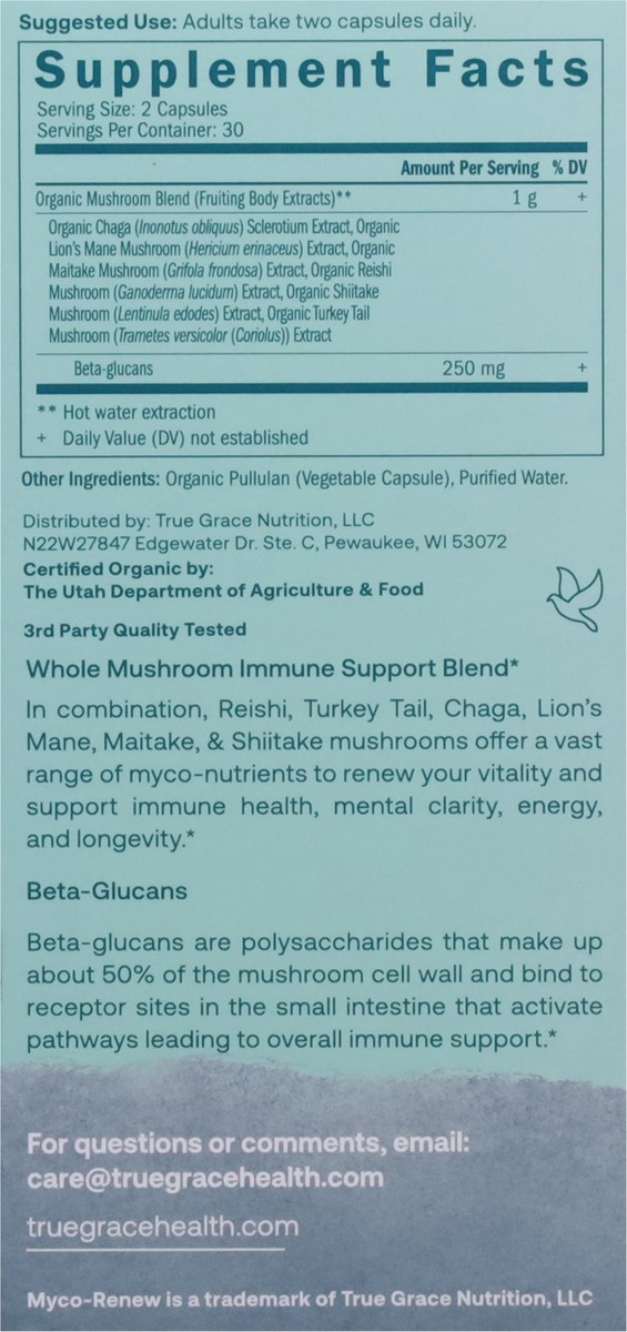 slide 9 of 13, True Grace Myco-Renew Organic Fruiting Body Mushroom Blend 60 Vegan Capsules, 1 ct