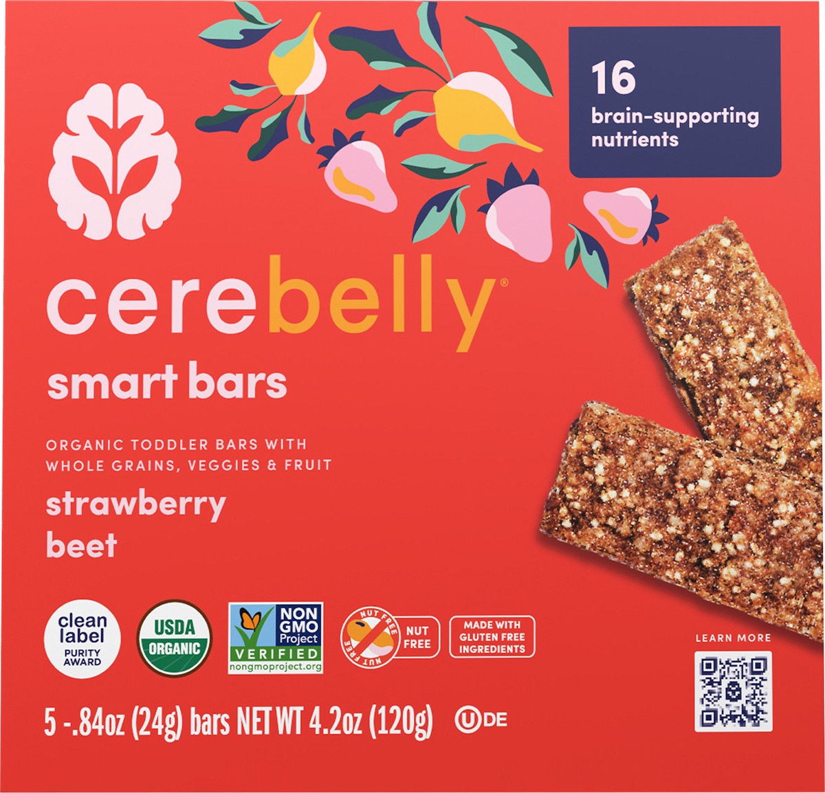 slide 2 of 2, Cerebelly Organic Toddler Strawberry Beet Smart Snack Bars 5PK, 4.2 oz
