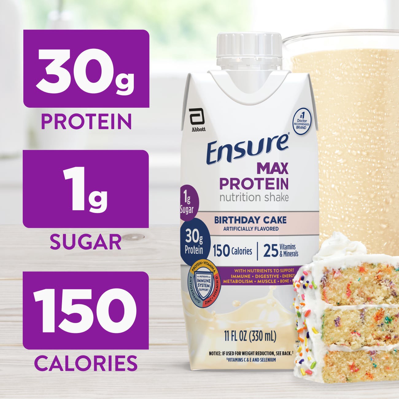 slide 3 of 10, Ensure Max Protein Birthday Cake Nutrition Shake 4 - 11 oz Cartons, 4 ct