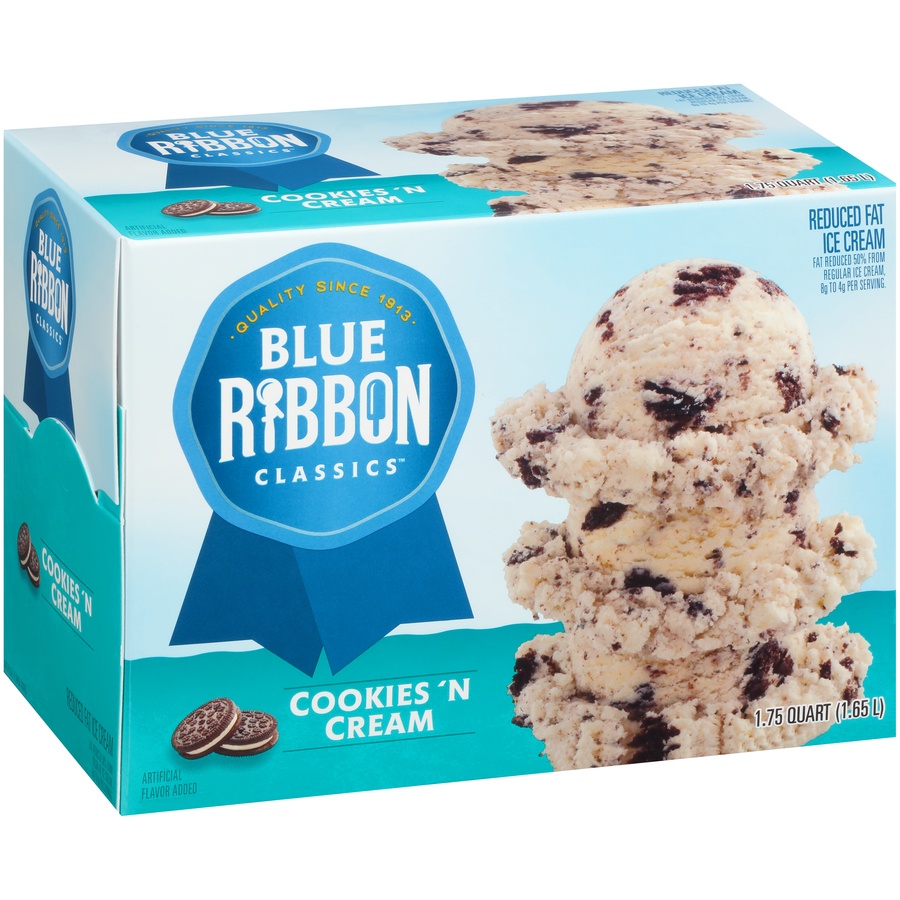 slide 2 of 8, Blue Ribbon Classics Cookies 'n Cream Reduced Fat Ice Cream, 56 fl oz