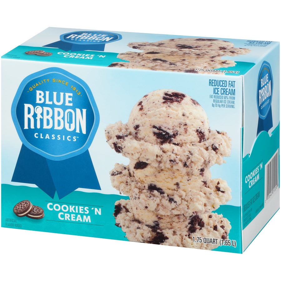 slide 3 of 8, Blue Ribbon Classics Cookies 'n Cream Reduced Fat Ice Cream, 56 fl oz