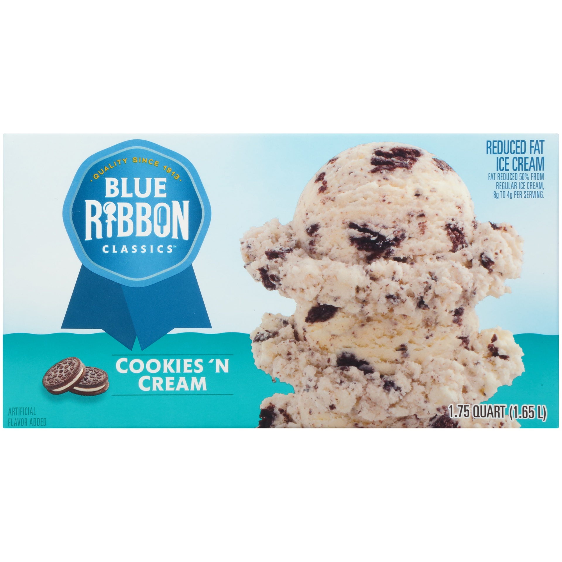 slide 5 of 8, Blue Ribbon Classics Cookies 'n Cream Reduced Fat Ice Cream, 56 fl oz