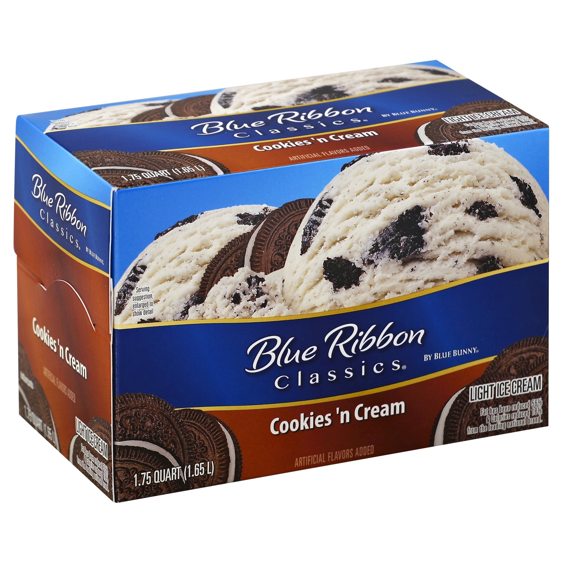 slide 1 of 8, Blue Ribbon Classics Cookies 'n Cream Reduced Fat Ice Cream, 56 fl oz