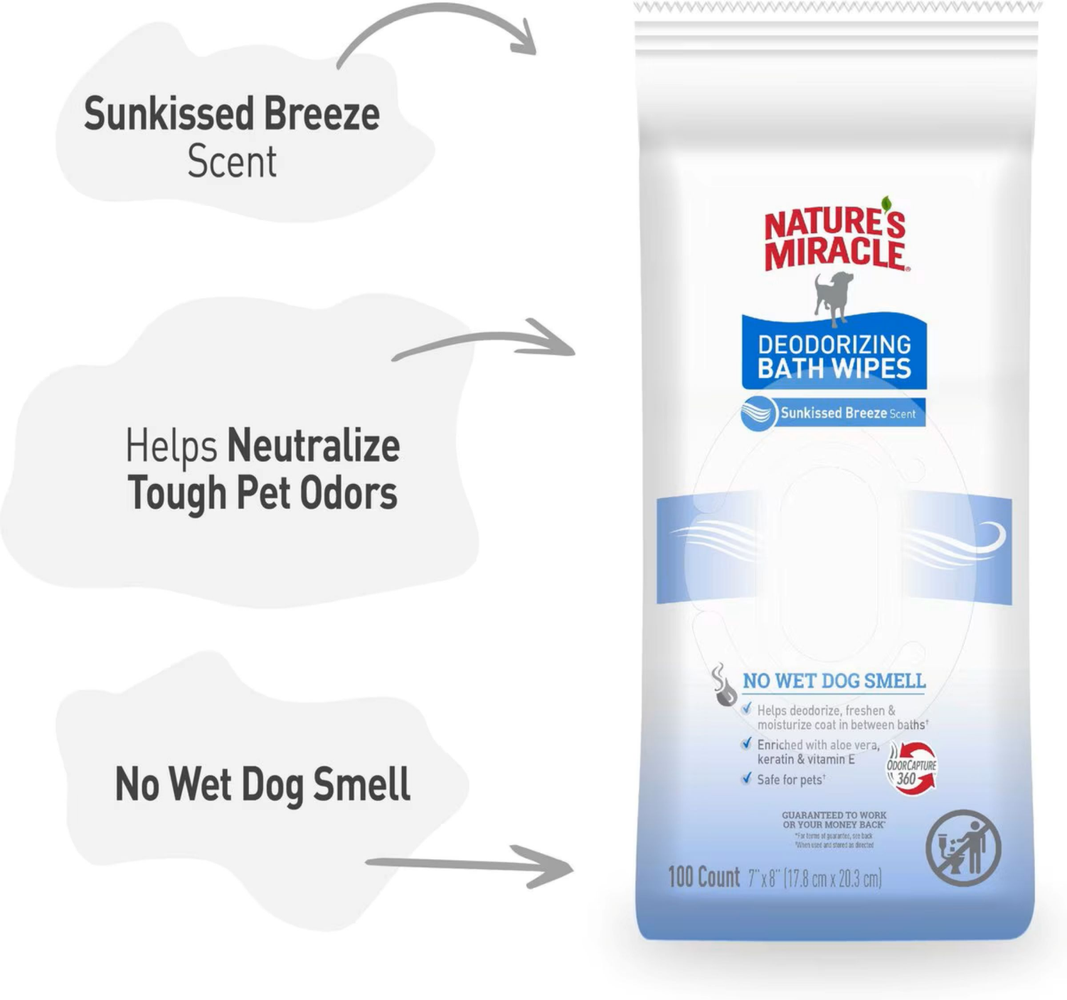 slide 1 of 1, Nature's Miracle Deodorizing Sunkissed Breeze Scent Bath Wipes 100 Each, 100 ct