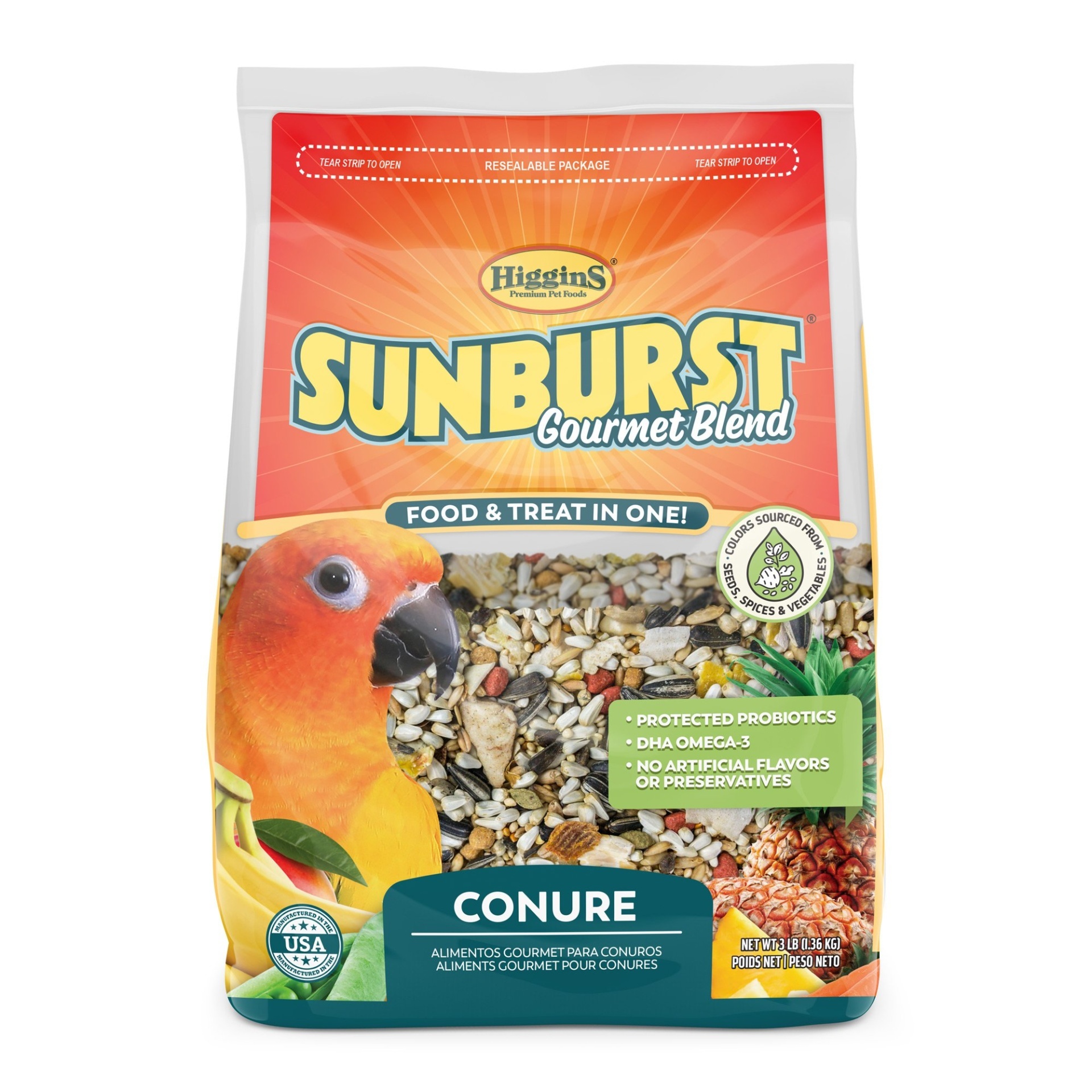 slide 1 of 1, Higgins Sunburst Gourmet Food Mix for Conures, 3 lb