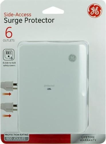 slide 1 of 1, Ge Side-Access 6-Outlet Surge Protector - White, 1 ct