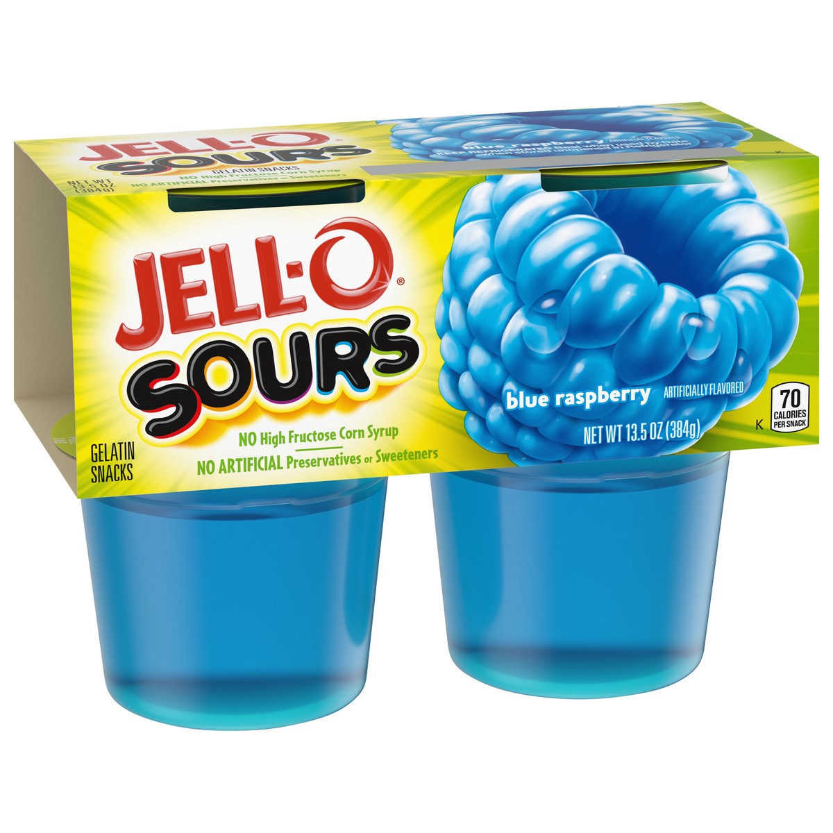 slide 8 of 9, Jell-O Sours Blue Raspberry Ready-to-Eat Jello Cups Gelatin Snack, 4 ct Cups, 4 ct