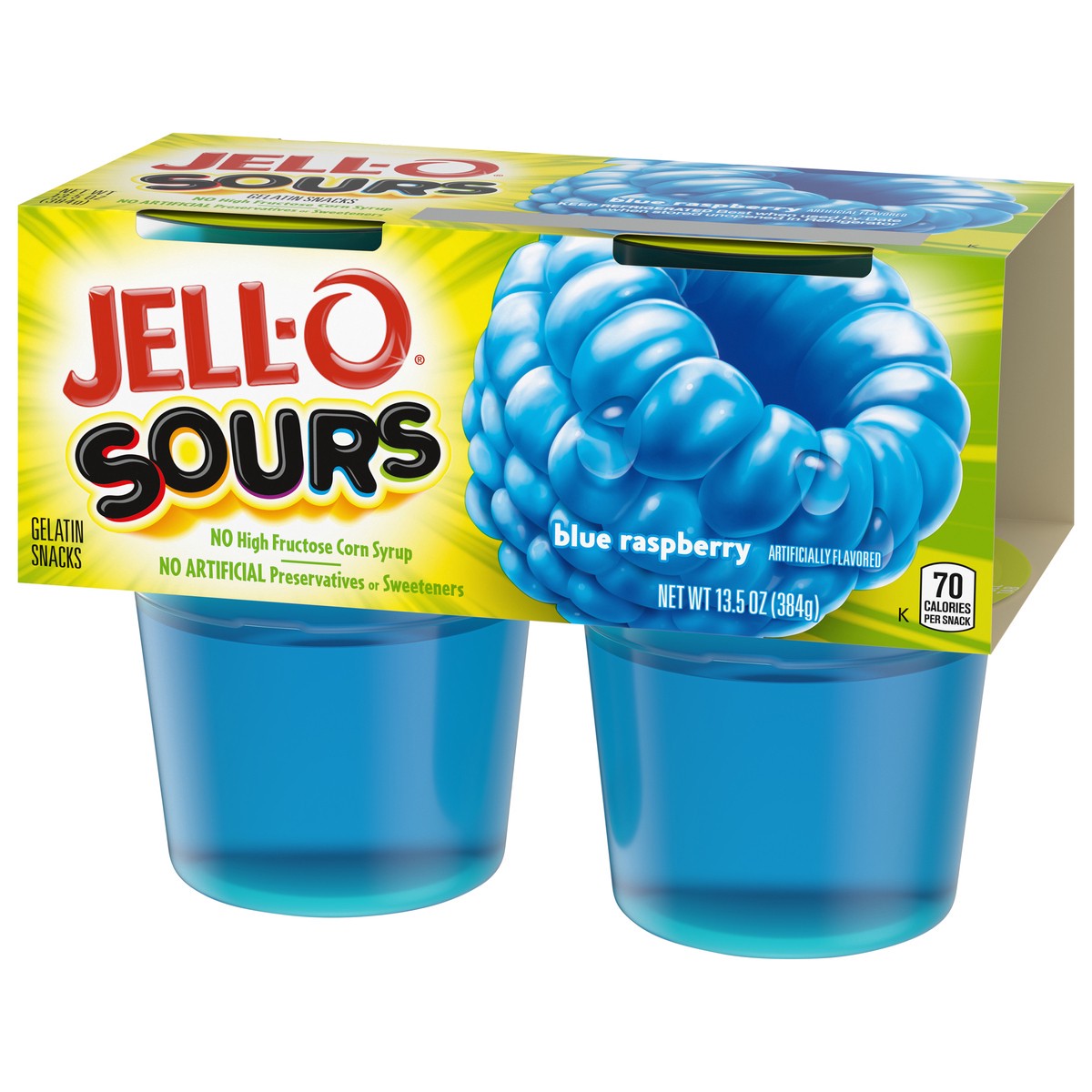 slide 9 of 9, Jell-O Sours Blue Raspberry Ready-to-Eat Jello Cups Gelatin Snack, 4 ct Cups, 4 ct