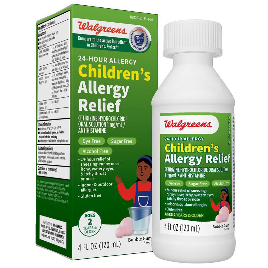 slide 5 of 5, Walgreens 24 Hour Children's Allergy Relief Cetirizine Oral Solution Bubble Gum, 4 fl oz