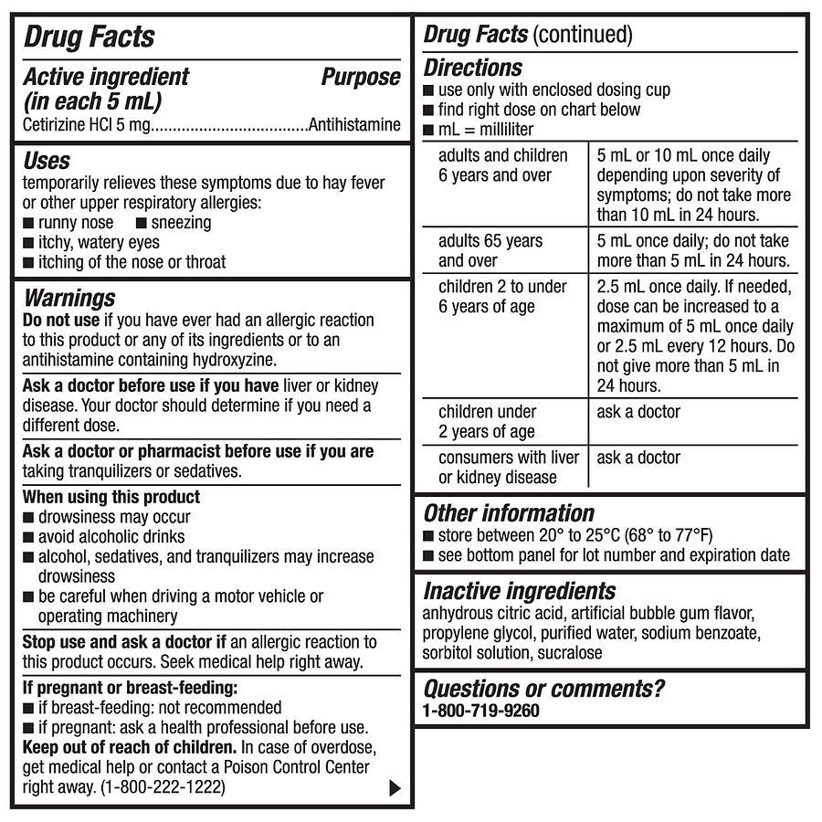 slide 4 of 5, Walgreens 24 Hour Children's Allergy Relief Cetirizine Oral Solution Bubble Gum, 4 fl oz